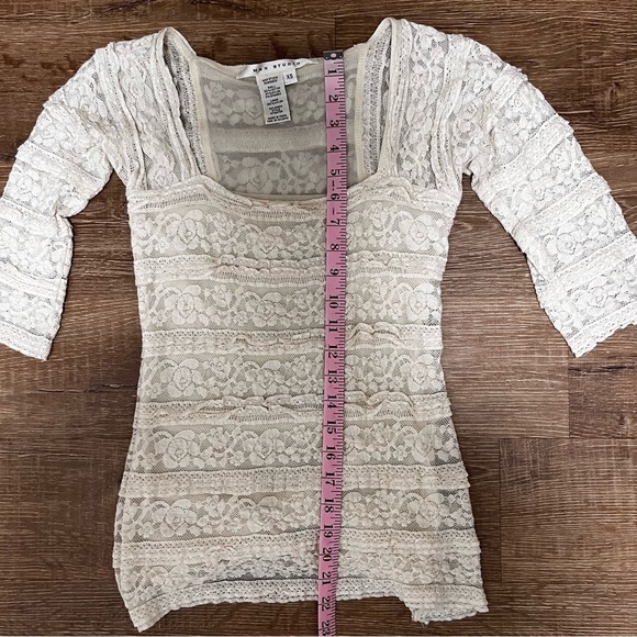 VINTAGE Max Studio Lacey Cream Blouse & Tiered Mini Skirt Set Size XS - Picture 12 of 14